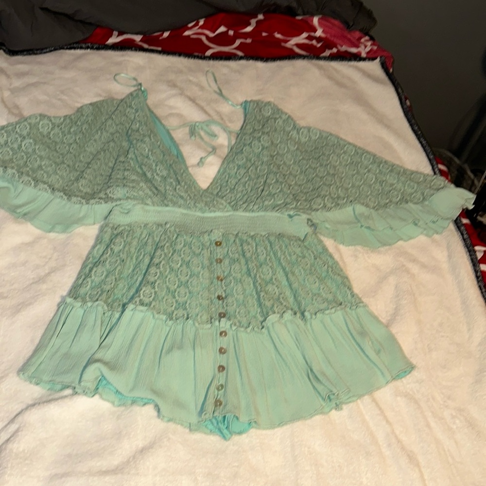 Women’s mint green lacy romper